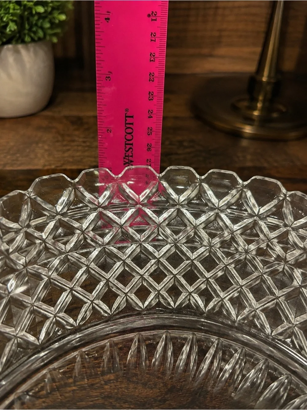 Vintage Clear Pressed Glass Serving Platter 12” Diamond Pattern Scalloped